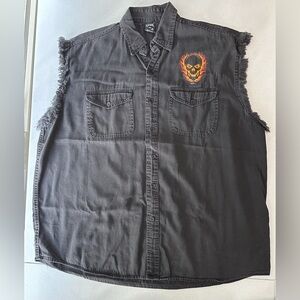 Lightning Clothing Men's Black Sleeveless Denim Shirt Skull flames DesignCotton